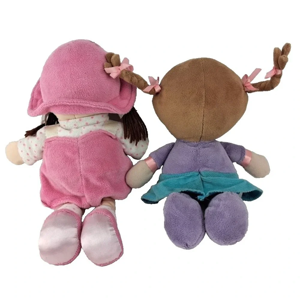2 Plush Baby Girl Doll Toy Kids Preferred Purple Blue Pink Pig Tails Lot 12